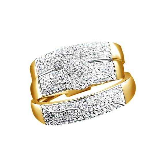 AFFY White Natural Diamond Engagement & Wedding Trio Bridal Ring Set In 10k Yellow Gold (0.5 Cttw)