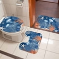 thumbnail image 5 of Summer Ocean Bathroom Rugs Set Coastal Jellyfish Orange Corals Shells Dark Blue Non Slip Absorbent Soft Bath Mats 3 Piece Set with Bathroom Rug, U-Shaped Floor Mat, Toilet Seat Cover Large Size, 5 of 9