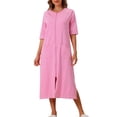 thumbnail image 1 of INSPIRE CHIC Mujeres Bata con Cremallera de Manga Larga Ropa de Casa Midi con Bolsillos L Rosa, 1 of 5