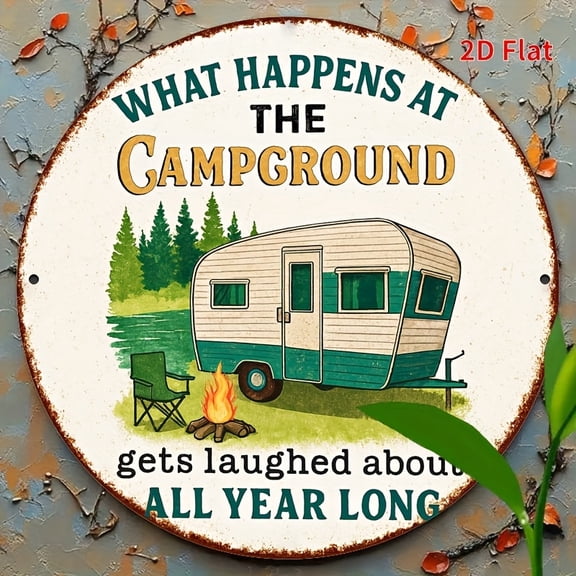 HELLOYOUNG Vintage Aluminum Metal Tin Sign, Camping Theme 8x8 Inches Rustic Wall Decor for Home Bar Garage Outdoor