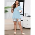 thumbnail image 3 of SHOWMALL Women's Plus Size Pajama Set, Orange Blue Floral Bloom 3X 2 Piece Loungewear Sleepwear for Spring Summer Fall, Short Sleeve Top and Printed Shorts with Side Pockets,, 3 of 8