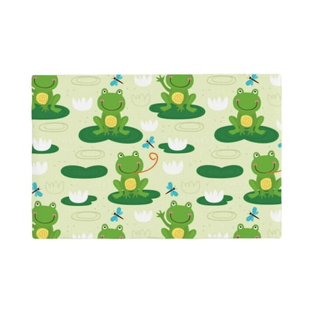 

Table Placemats Set of 4 - Cute Frog1 12x18 In Faux Linen Double Heat Resistant Place Mats Cloth Indoor/Outdoor Placemats Washable Table Mats for Dining Kitchen Party