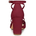 thumbnail image 3 of DARING DIVA Women's Pointed Toe Cross Strap Chunky Heels Pumps Shoes Burgundy 7, 3 of 7