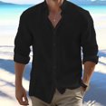 thumbnail image 2 of WTOBBYMen's Pure Cotton Linen Long Sleeve Bowling Shirt Vintage Design, Button Down Collar Casual Beach Top for Summer Vacation & Retro Styling,Black L, 2 of 4