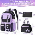 thumbnail image 6 of 3PCS Backpack Set, Waterproof Backpack with Lunch Box & Pencil Case for Travel Daypacks (Black Purple), 6 of 7