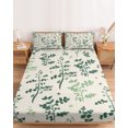 thumbnail image 2 of Full Size Fitted Sheet Set - Sage Green Botanical 3 Piece Bedding Sets 16" Deep Pocket Fitted Sheet with 2 Pillowcases Rustic Country Spring Floral Summer Leaf Brushed Microfiber Hotel Bed Sheets, 2 of 9