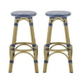 thumbnail image 2 of Wilbur Aluminum and Wicker Outdoor 29.5 Inch Barstools, Set of 2, Navy Blue, White, and Bamboo Finish, 2 of 8