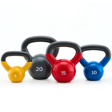 XPRT Fitness Vinyl Kettlebell Weight Combo Set of 4  5  10  15  20 lb.