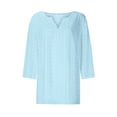 thumbnail image 3 of 2025 New Fashion Plus Size Women's Loose And Casual Solid V-neck 3/4 Sleeves And 3/4 Sleeves Top, 3 of 4