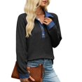 thumbnail image 3 of Wevis Women's Denim Collar Knit Sweater, Long Sleeve Henley Button Down Autumn Blouse, Casual Loose Fall Pullover Tops, 3 of 7