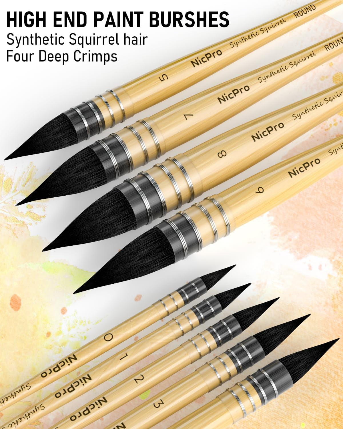Nicpro Professional Watercolor Paint Brushes with Nylon Bag, 9 Pcs Mop Paintbrush, Round Synthetic Squirrel Hair, Bulk Paint Brushes for Watercolor Painting, Gouache, Acrylic, Oil, Wood Color
