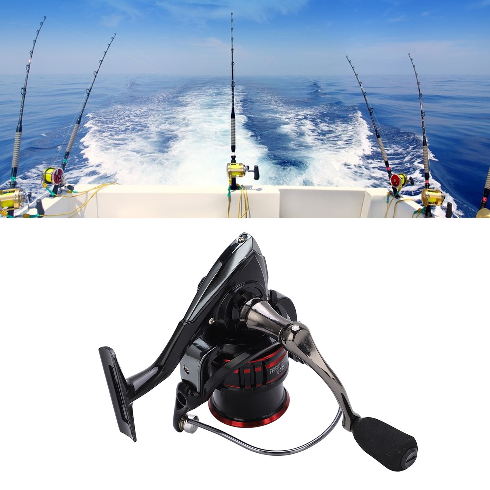 Rupoun 5.2:1 Gear Ratio Metal Spinning Fishing Reel, Size 5000, Ambidextrous Smooth Powerful Surf Casting Reel for Saltwater and Freshwater (15.0 cm / 5.9 inches)