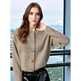 thumbnail image 5 of Women Open Front Cardigan Sweaters Long Sleeve Button Down Jacket Fall Clothes Winter Coats Khaki L, 5 of 7