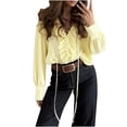 thumbnail image 2 of Tops bonitos para adolescentes,Blusa informal de manga larga con cuello en V para mujer, con cordones, poliéster, corte holgado para uso diario, sopatenor, 2 of 8