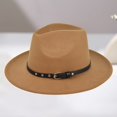 thumbnail image 2 of Women's British Jazz Hat Ladies Wide Brim Fedora with Chain Cowboy Style for Winter Fashion Khaki One Size, 2 of 3
