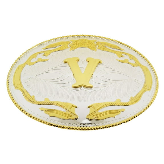 Big Initial V Letter Alphabet Belt Buckle Western Cowboy Rodeo Gold Silver Metal