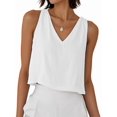 thumbnail image 3 of Women'S Crop Tank Tops Spring Summer Sleeveless V Neck Cropped Casual Beach Tops Shirts White XS, 3 of 6