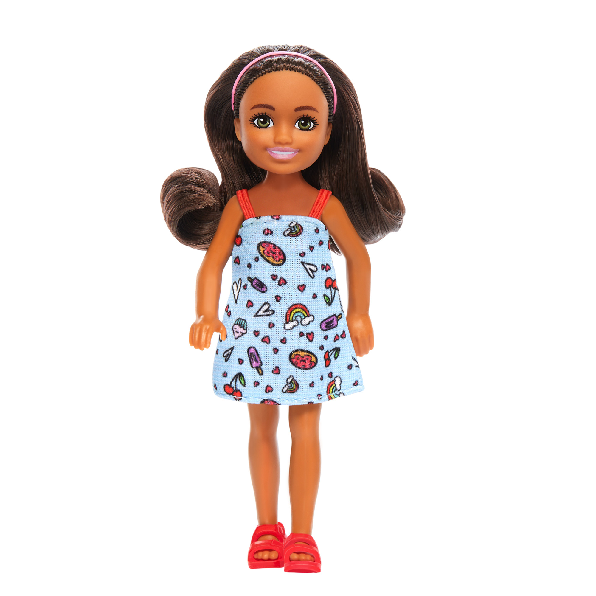 Barbie Chelsea Doll, Small Doll Wearing Removable Blue Dress with Brown Hair & Green Eyes
