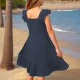 thumbnail image 4 of Robe d'Été Sans Manches Smockée pour Fillettes, Robe de Plage Décontractée, Vacances, Marine 3 Ans-4 Ans, 4 of 7