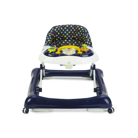 Big Oshi 2 in 1 Baby Walker & Activity Center on Wheels - Adjustable Seat - Dark Blue/Polka Dots