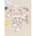 thumbnail image 2 of Bagilaanoe 3PCS Toddler Baby Girl Pants Set Floral Print Long Sleeve Sweatshirt Pullover Tops + Sweatpants + Headband 6M 12M 18M 24M 3T Kids Casual Sweatsuits, 2 of 8