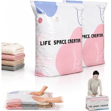 Life Space Creator Bags Compression Storage Bags for Bedding, No Vacuum Needed Space Saver Bags, 3D Press-to-Seal Closet Organizer Bags for Blankets, Clothes & Bulky Items