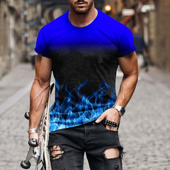 jjayotai Short Sleeve Shirt for Men Men Casual Round Neck Gradation Printing Pullover Fitness Sports Shorts Sleeves T Shirt Blouse