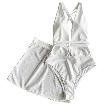 

Swim Cover Up for Women Swimsuit Women Womens Fashion Plain Color Deep-V Tight Fitting Bikini Hollow Out Elegant Women s One-piece Swimsuit Overskirt Suit White Bikini Swim Caps White XL