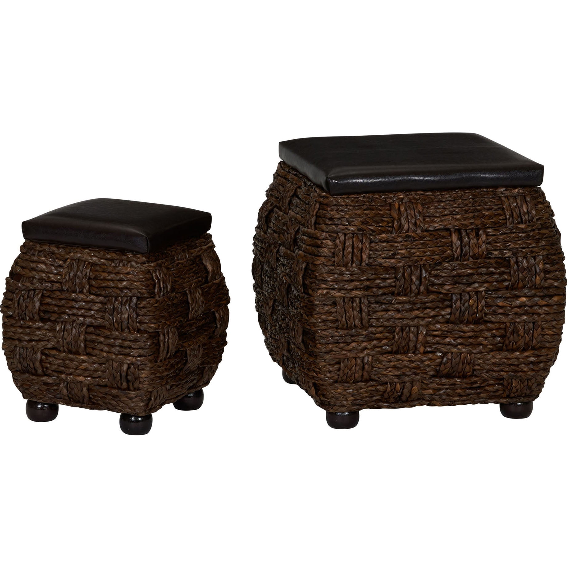 HOUSEHOLD ESSENTIALS Cushioned Seagrass Storage Ottomans, 2pc Set
