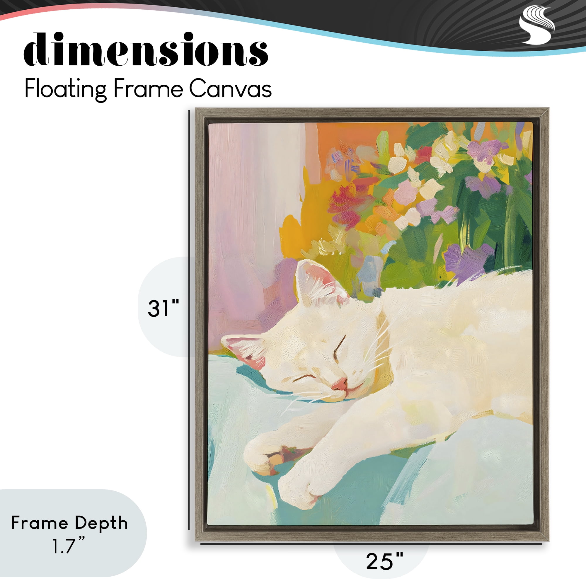 Stupell Industries Sleeping Cat with Flowers Brown Framed Floater Canvas Wall Art, design by The Prints Vibe