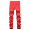 thumbnail image 2 of Defitshape Men's Denim Pant Ripped Jeans Button Destroyed Curvy Long Stretch Shredded Pocket Pants Red 30, 2 of 2
