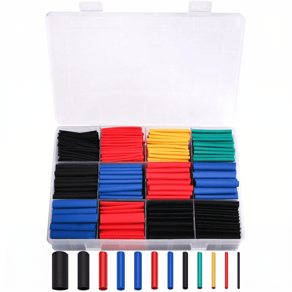 CNDRLEF Heat Shrink Tubing Kit, 800PCS 12 Sizes 2:1 Polyolefin Wire Shrink Wrap Tubes, 45mm Multicolor with Case for Cable Repair