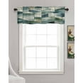thumbnail image 3 of Teal Green Geometric Kitchen Valances for Windows Farmhouse Linen Window Valance Curtain for Living Room Window Treatment Modern Abstract Art Valance Rod Pocket Topper Drape, 60 x 18 Inch, 3 of 6