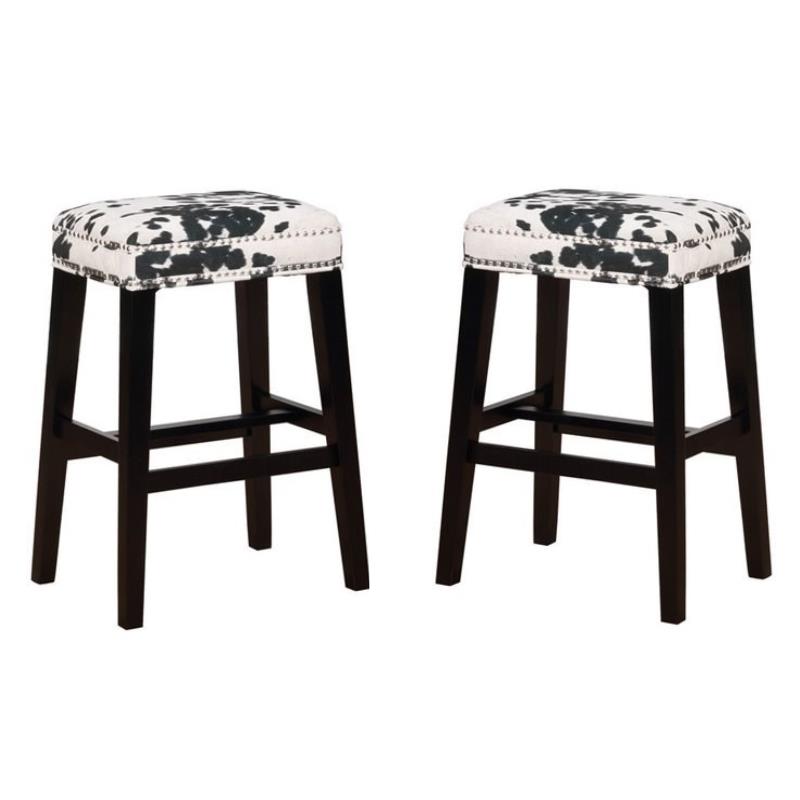 Home Square 2Piece 30" Wood Cow Print Bar Stool Set in Black