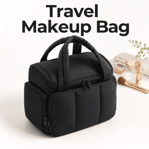 MORAVE Roomy Makeup Bag Organizer for Travel-Sized Toiletries & Accessories, Travel Toiletry Bag for Women with Puffy Water-Resistant Fabric