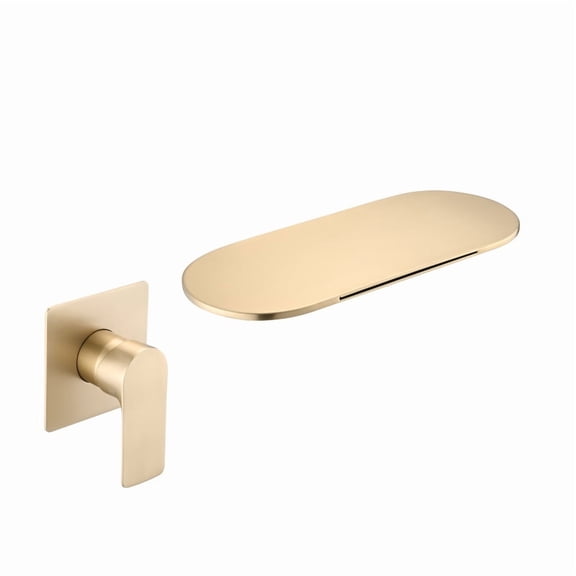 Wall Mount Bathtub Faucet Brushed Gold Single Handle Modern Bathroom Sink Faucet with Rough in Valve High Flow Filler Waterfall Tub Spout On-Site   RR