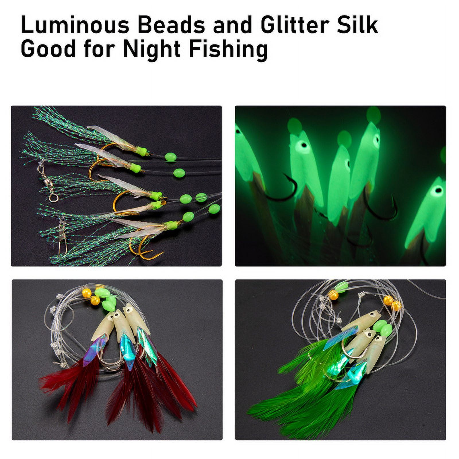 15 Packs Mackerel Feathers Hooks Bass Cod Lure Rigs Sea Boat Fishing Tackle