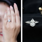 Rosec Jewels Certified Moissanite Teardrop Engagement Ring for Women - 7X10 mm Pear Shape - D-VS1 Authentically Quality, 10K White Gold, US 5.50
