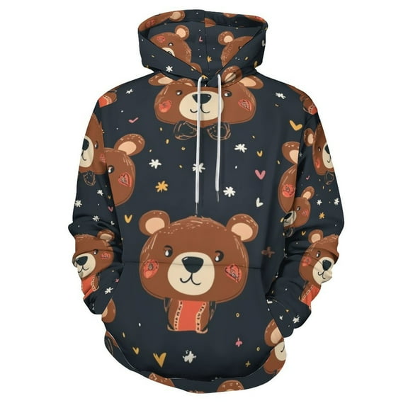 POBUDS Hoodie, Regular Fit Sporty Pullover Hooded Sweatshirt for Men Women Dark Cute Bear Pattern S