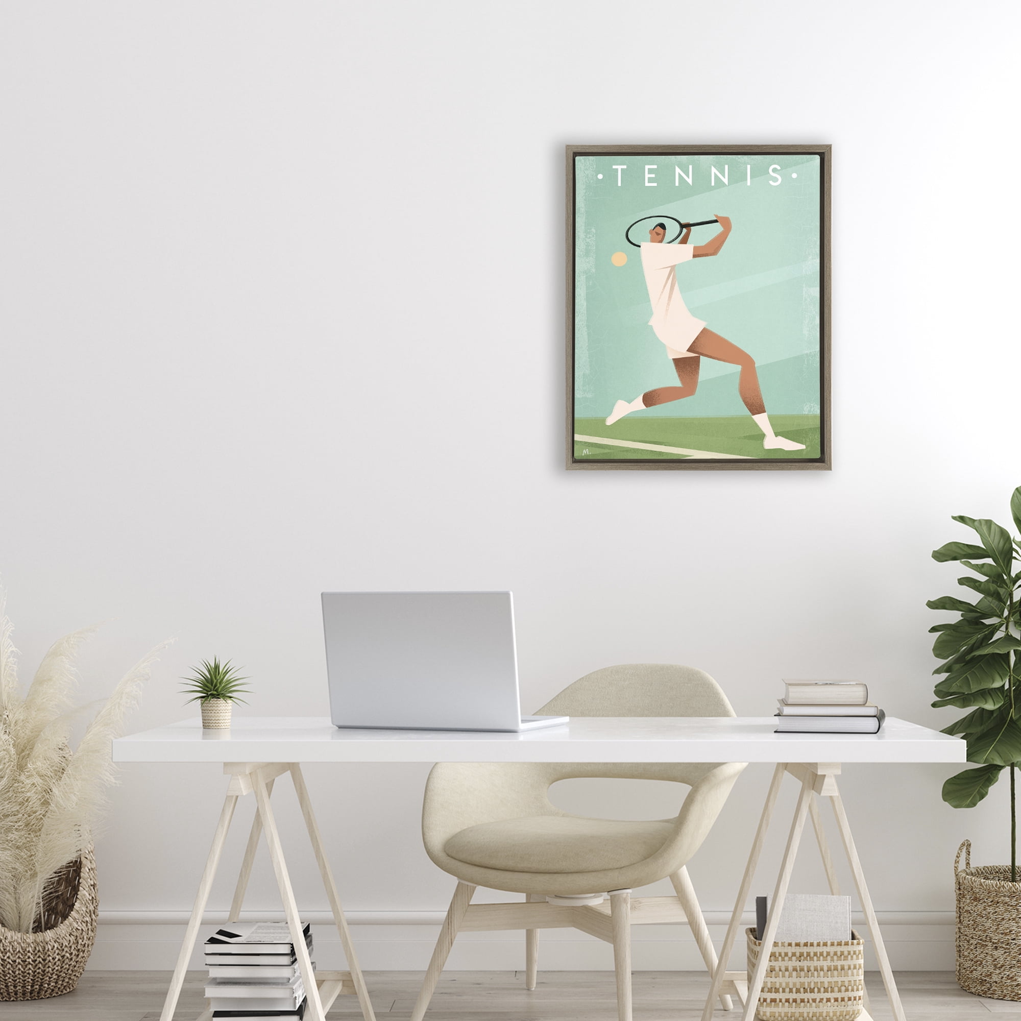 Stupell Industries Vintage Tennis Swing Brown Framed Floater Canvas Wall Art, design by Martin Wickstrom