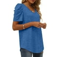 thumbnail image 5 of USSUMA Womens Summer Shirt V Neck Casual Tshirts Puff Sleeve Tops Dressy Casual Blouse for Women Solid Color, 5 of 8