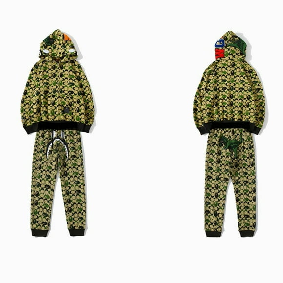 Full Zip Shark Hoodie Sport Jacket Jacket Two Piece Set, Fashion Casual Hoodie And Pants Sport Suit-Jinjin