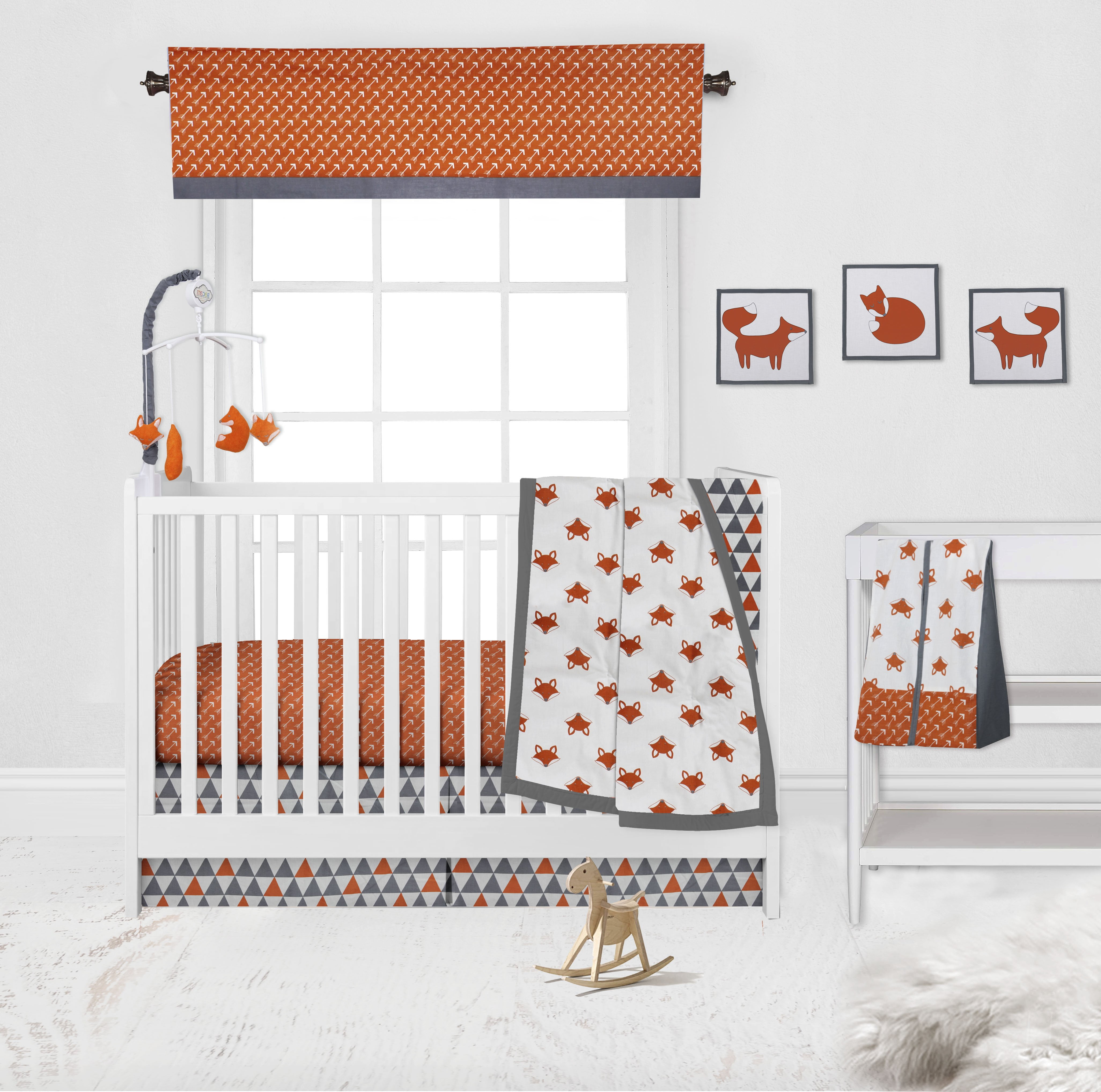 Bacati - Playful Fox Orange/Grey Musical Baby Crib Mobile