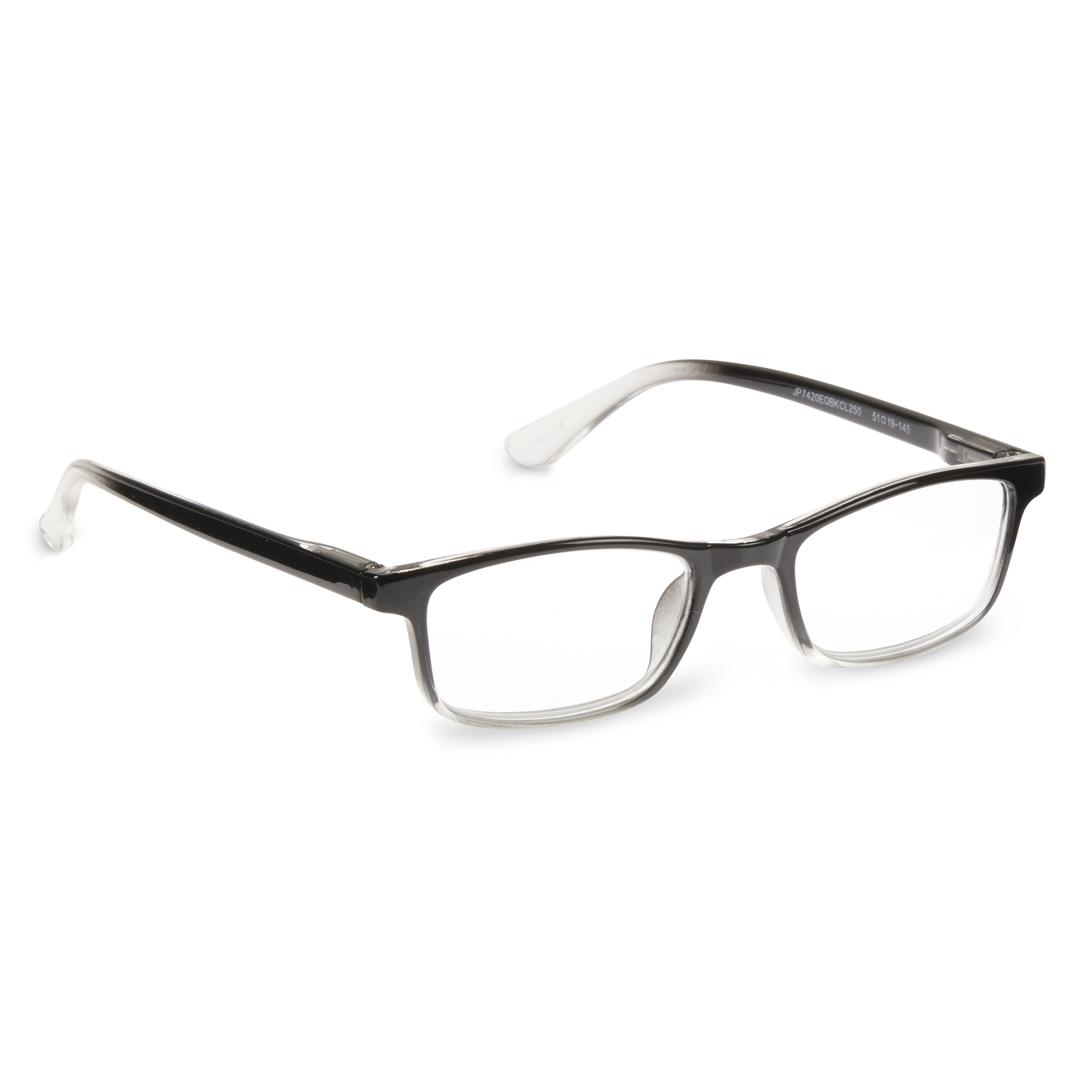 Equate Unisex Reading Glasses, Full Rim Style, Plastic Lens, Black/Clear, +1.50 Magnification