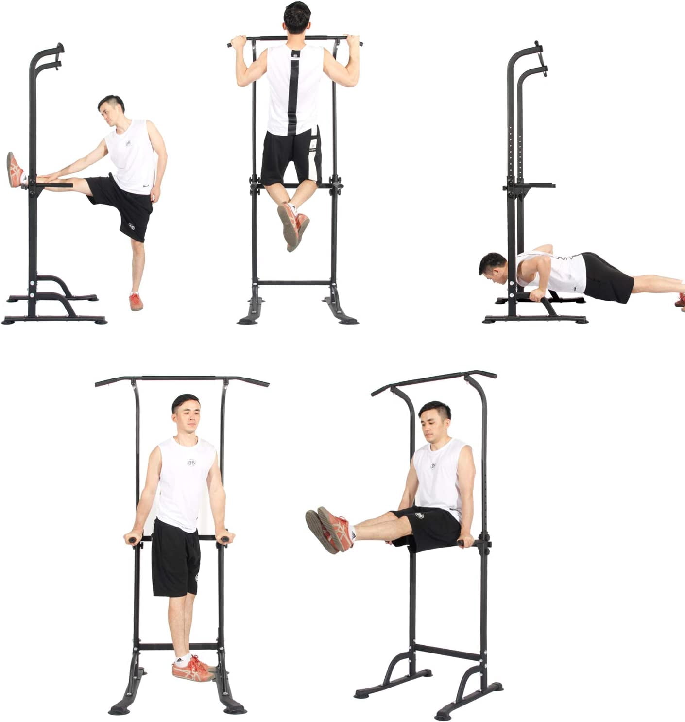 QHTER Power Tower Pull Up Bar Station, Free Standing Pull Up Rack Dip Station for Home Gym, Height Adjustable Home Strength Training Fitness Workout Equipment