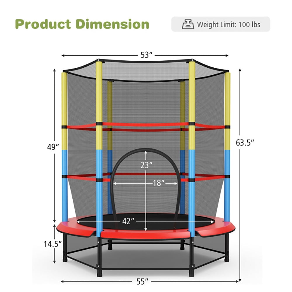 Aimee Lii 55 Inches Kids Trampoline Recreational Bounce Jumper with Safety Enclosure Net, Large Trampoline for Backyards, Outdoor Kids Trampoline