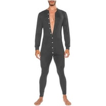 Mens Onesie,One Piece Long Sleeve Onesie Henley Jumpsuit Stretchy Cotton Sleepsuit Button Down Solid Color Slim Fit Nightwear Underwear Pajamas Bodysuit UK Size 10-16