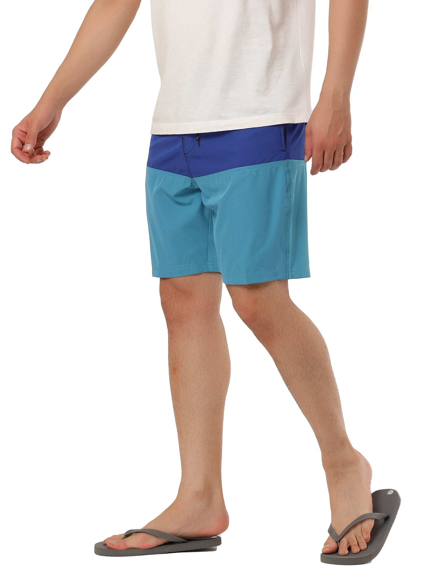 Unique Bargains Men's Summer Swim Color Block Drawstring Beach Board Shorts 36 Blue Black