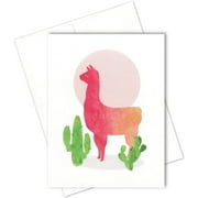 Llama All Occasion Blank Note Card - Size 4.25" X 5.5" by Nerdy Words (Set of 10)
