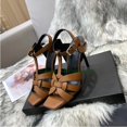 thumbnail image 1 of T-Strap Peep Toe Stiletto High Heel Sandal Buckle Roman Leather Square Toe Women'S Shoes, 1 of 5